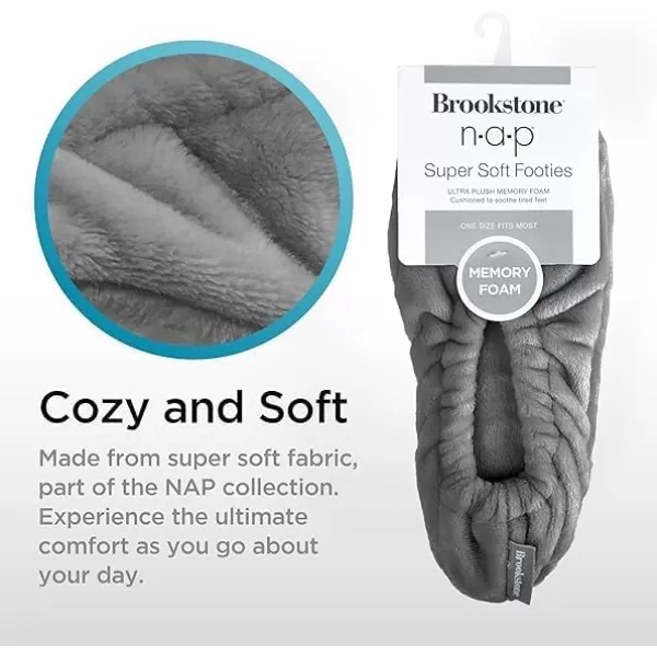 imageBrookstone Plush Footies  Slippers with Memory Foam Insole  UltraSoft Sherpa Footies for Indoor Wear NonSkid Sole OneSizeFitsMost Machine Washable Slippers for Women  Gift for MomSculpted  Feather Gray