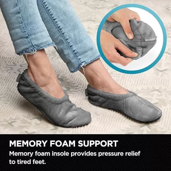 imageBrookstone Plush Footies  Slippers with Memory Foam Insole  UltraSoft Sherpa Footies for Indoor Wear NonSkid Sole OneSizeFitsMost Machine Washable Slippers for Women  Gift for MomFleece  Feather Gray