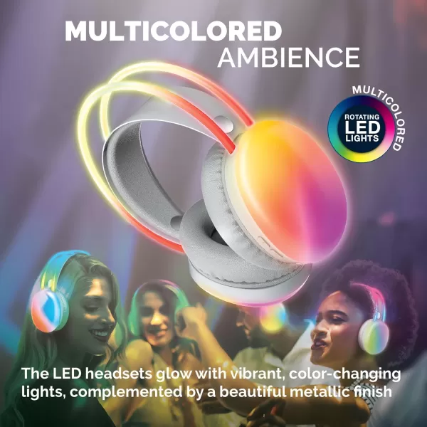 imageBrookstone Wireless Silent Disco Headphones Multicolor LED Lights Bluetooth 50 Up to 10 Hours of Playtime 4 Pack4 Pack