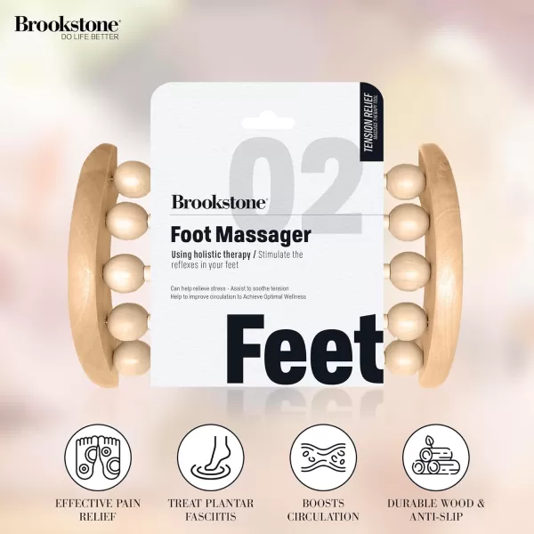 imageBrookstone Wood Foot Massager  Wooden Massage Roller to Stimulate Foot Reflexes Relieve Stress and Soothe Tension  Foot Roller OakOak Small