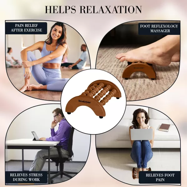 imageBrookstone Wood Foot Massager  Wooden Massage Roller to Stimulate Foot Reflexes Relieve Stress and Soothe Tension  Foot Roller OakWalnut