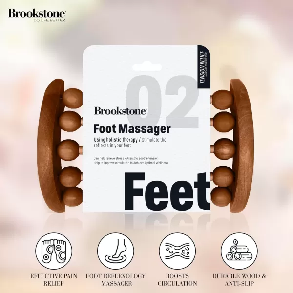 imageBrookstone Wood Foot Massager  Wooden Massage Roller to Stimulate Foot Reflexes Relieve Stress and Soothe Tension  Foot Roller OakWalnut