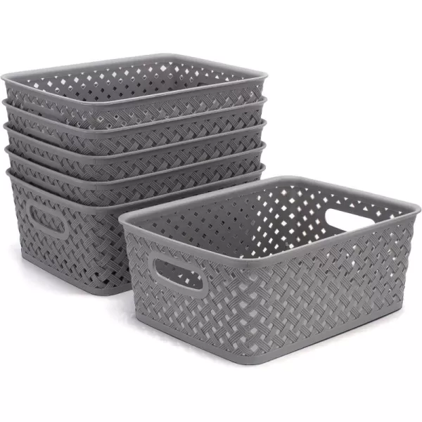 imageBROOKSTONE  6 Pack Small Storage Baskets with Handles Decorative Woven Pattern Versatile and Stylish Organizers for Home BPA Free Plastic Bins