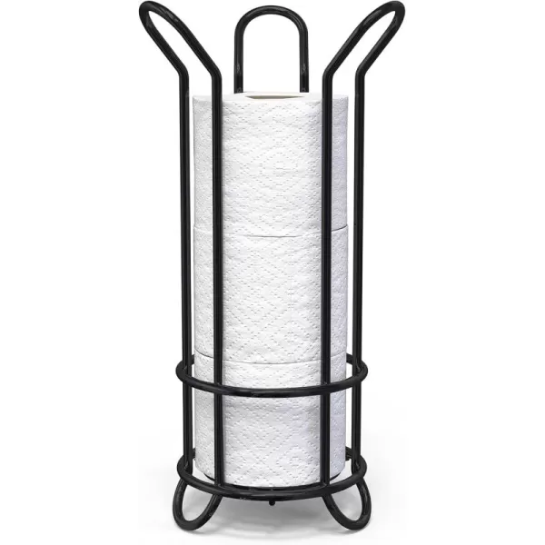 imageBROOKSTONE Black Toilet Paper Holder Freestanding Bathroom Tissue Organizer Minimalistic Storage Solution Stylish Design Holds MEGA RollsBlack