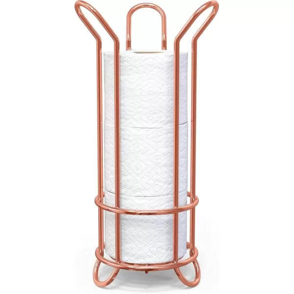 imageBROOKSTONE Black Toilet Paper Holder Freestanding Bathroom Tissue Organizer Minimalistic Storage Solution Stylish Design Holds MEGA RollsRose Gold