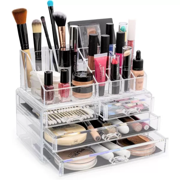 imageBROOKSTONE Makeup Organizer for Vanity Cosmetic Display Case with Drawers Fits Brushes Lipsticks and Other Accessories Versatile Storage Solution clearAcrylic Makeup Organizer