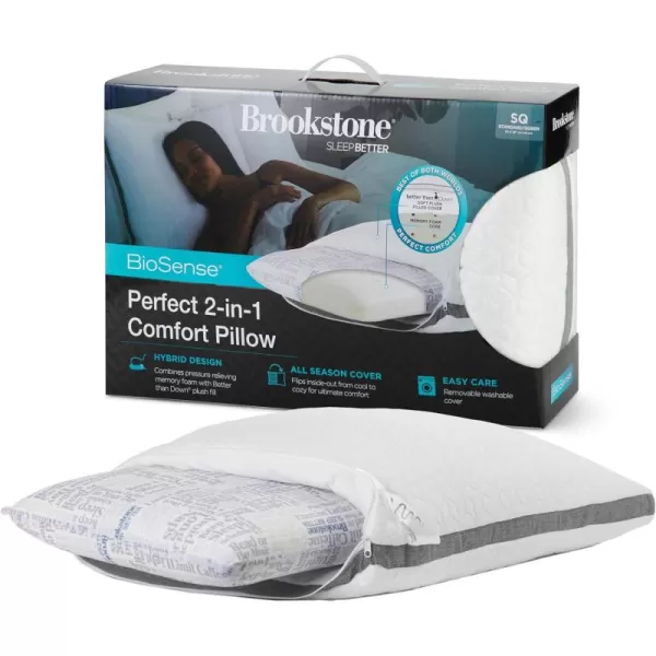 imageBrookstone 2in1 Comfort Memory Foam Pillow with Better Than Down Fill for Firm Yet Plush Feel  Innovative Hybrid Design Bed Pillow with DualSided Cool ampamp Warmth Comfort All Seasons  Soft Pillow2in1 Pillow