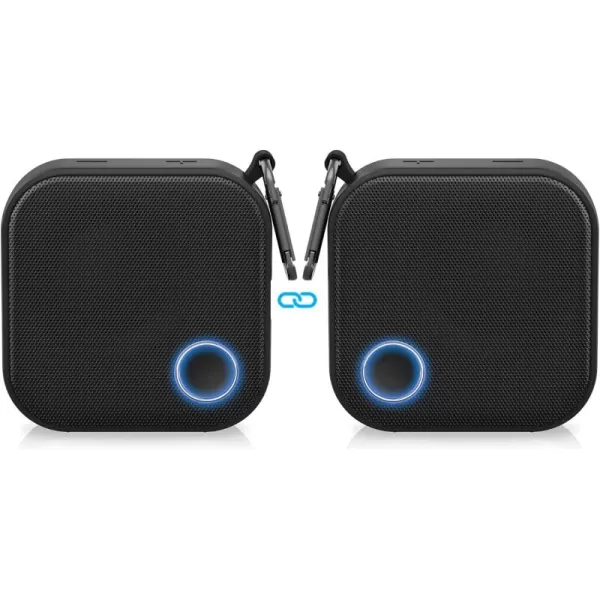 imageBrookstone Bluetooth Speakers IPX7 Waterproof Indoor and Outdoor Speaker Portable Speakers Computer Speakers for Desktop Monitors Tap to Link Multiple Speakers Carabiner Clip Included2 Pack