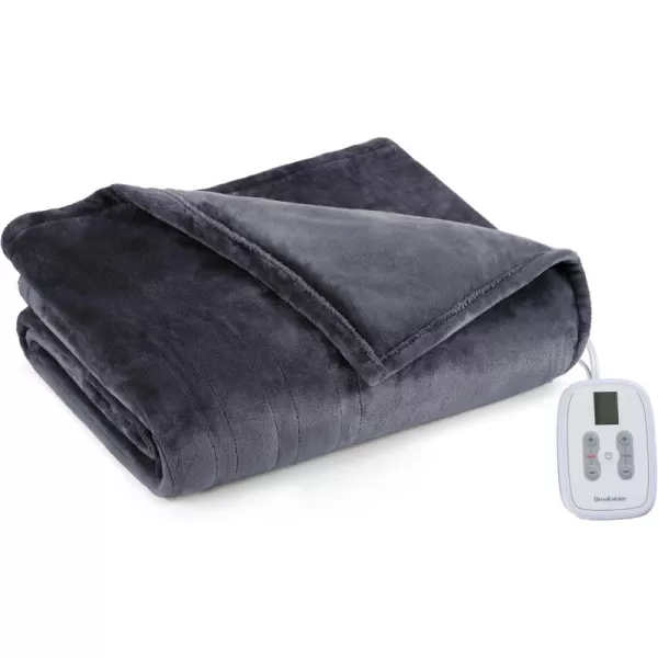 imageBrookstone Electric Heated Plush Blanket w 10 Heat Settings  Adjustable Timer 12Hour Auto Shut Off  Machine Washable ampamp Dryer Safe  Polyester Velvet Blanket Full Size 77in x 84in  GrayGrey