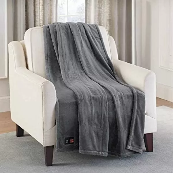 imageBrookstone Luxurious Electric Heated Throw 4Heat Settings Easy One Touch Builtin Remote Charcoal