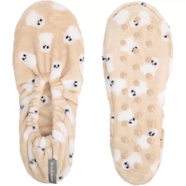 imageBrookstone Plush Footies  Slippers with Memory Foam Insole  UltraSoft Sherpa Footies for Indoor Wear NonSkid Sole OneSizeFitsMost Machine Washable Slippers for Women  Gift for MomPlush  Tan