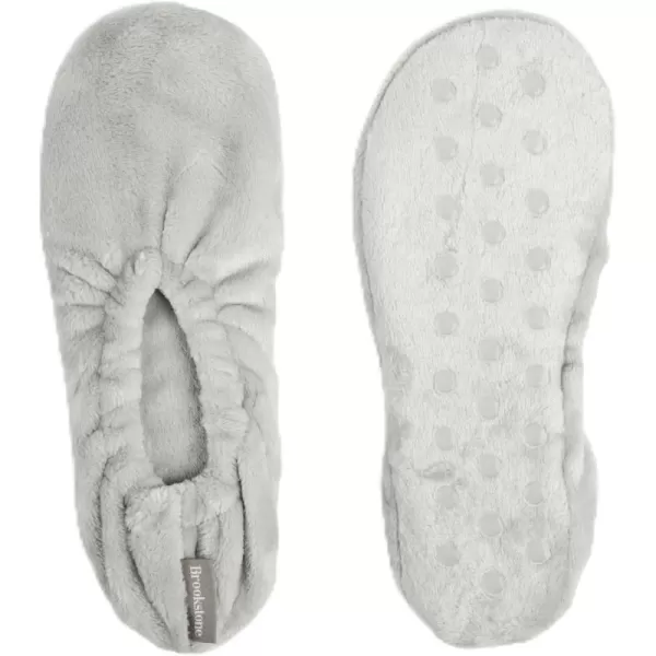 imageBrookstone Plush Footies  Slippers with Memory Foam Insole  UltraSoft Sherpa Footies for Indoor Wear NonSkid Sole OneSizeFitsMost Machine Washable Slippers for Women  Gift for MomPlush  Glacier Grey
