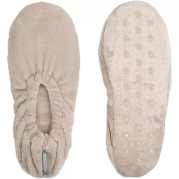 imageBrookstone Plush Footies  Slippers with Memory Foam Insole  UltraSoft Sherpa Footies for Indoor Wear NonSkid Sole OneSizeFitsMost Machine Washable Slippers for Women  Gift for MomPlush  Feather Gray