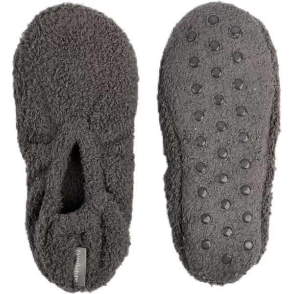 imageBrookstone Plush Footies  Slippers with Memory Foam Insole  UltraSoft Sherpa Footies for Indoor Wear NonSkid Sole OneSizeFitsMost Machine Washable Slippers for Women  Gift for MomKnit  Charcoal