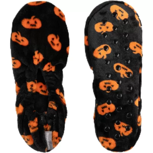imageBrookstone Plush Footies  Slippers with Memory Foam Insole  UltraSoft Sherpa Footies for Indoor Wear NonSkid Sole OneSizeFitsMost Machine Washable Slippers for Women  Gift for MomPlush  Halloween