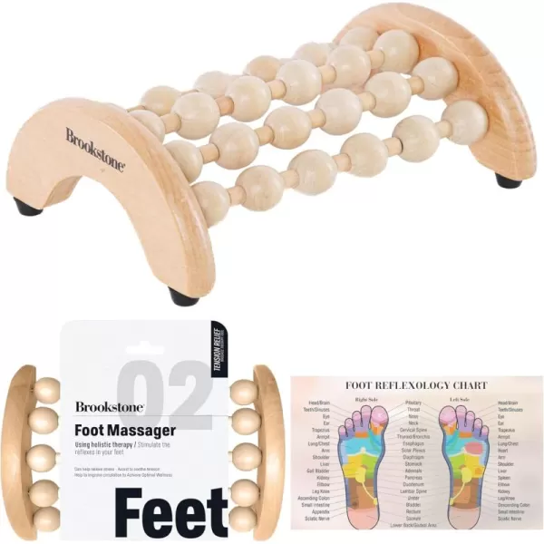 imageBrookstone Wood Foot Massager  Wooden Massage Roller to Stimulate Foot Reflexes Relieve Stress and Soothe Tension  Foot Roller OakOak Small