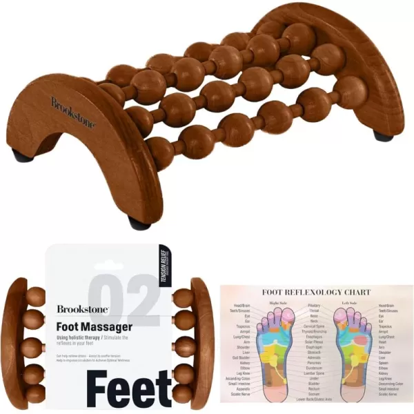 imageBrookstone Wood Foot Massager  Wooden Massage Roller to Stimulate Foot Reflexes Relieve Stress and Soothe Tension  Foot Roller OakWalnut