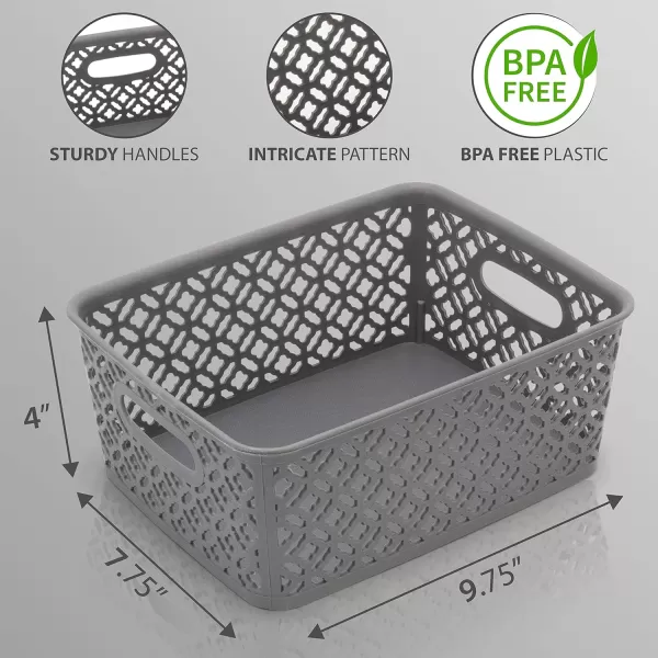 imageBROOKSTONE 6 Pack Small Storage Baskets with Handles Decorative Woven Pattern Versatile and Stylish Organizers for Home BPA Free Plastic Bins