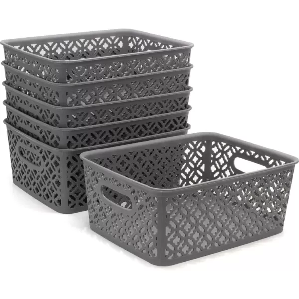 imageBROOKSTONE 6 Pack Small Storage Baskets with Handles Decorative Woven Pattern Versatile and Stylish Organizers for Home BPA Free Plastic Bins