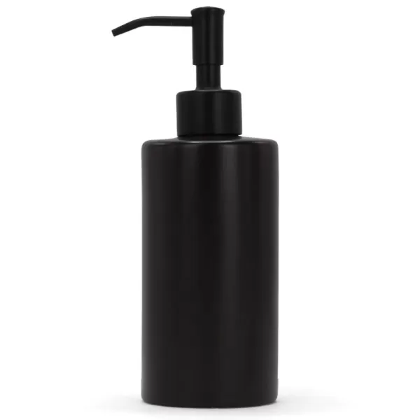 imageBROOKSTONE Ceramic Soap Dispenser with Metallic Top  Stylish and Modern Liquid Hand Soap Holder for Bathroom or Kitchen Round Black