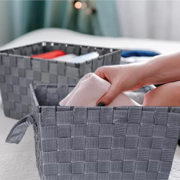 imageBROOKSTONE 2 PACK Woven Storage Basket Organization and Storage Bin with Handles Metallic Frame for Extra Durability Suitable for Any Dcor Style