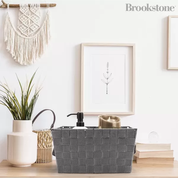 imageBROOKSTONE 2 PACK Woven Storage Basket Organization and Storage Bin with Handles Metallic Frame for Extra Durability Suitable for Any Dcor Style