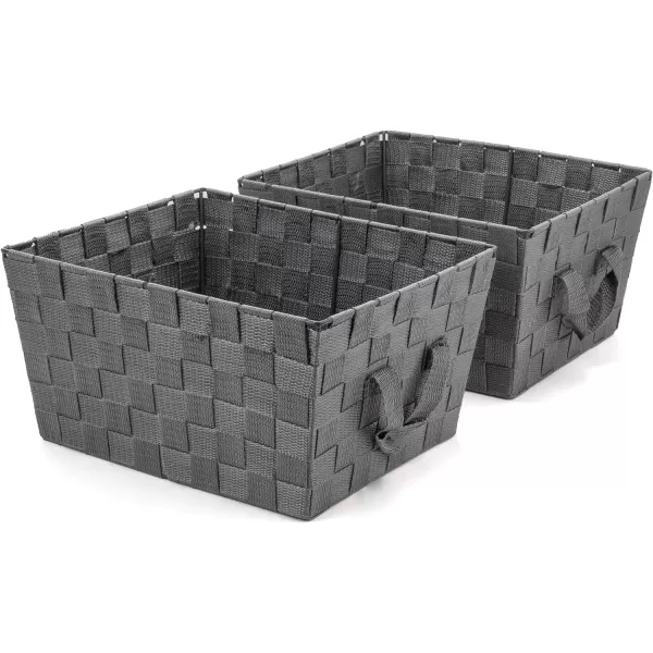 imageBROOKSTONE 2 PACK Woven Storage Basket Organization and Storage Bin with Handles Metallic Frame for Extra Durability Suitable for Any Dcor Style