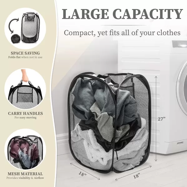 imageBROOKSTONE 2 Pack EXTRA LARGE Foldable Pop Up Laundry Hamper Super Lightweight Mesh Collapsible Space Saving Design Portable with Carry Strap Breathable Materials