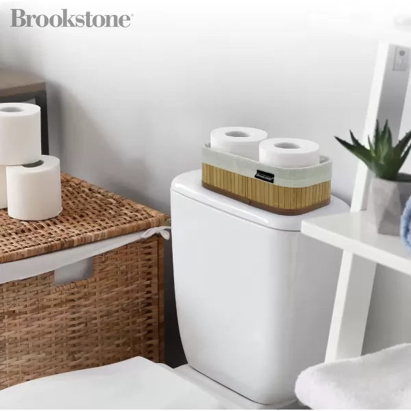 imageBROOKSTONE 3 PIECE SET Bamboo Storage Basket Boho Organization and Storage Container Decorative Shelf Bin for any Bedroom Over the Vanity Bathroom Accessory Suitable for Any Home Dcor Style