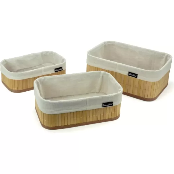 imageBROOKSTONE 3 PIECE SET Bamboo Storage Basket Boho Organization and Storage Container Decorative Shelf Bin for any Bedroom Over the Vanity Bathroom Accessory Suitable for Any Home Dcor Style