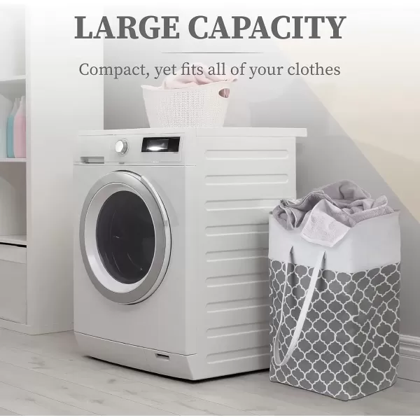 imageBROOKSTONE Large Laundry Hamper with Handles Perfectly Sized for Everyday Use Foldable Travel Laundry Bag for Dirty Clothes Laundry Basket for Dorms and Bedrooms GrayWhite