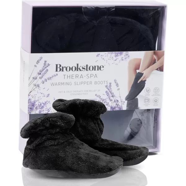 imageBrookstone  TheraSpa Foot Warmer Fur Booties  Hot ampamp Cold Therapy with Temperature Control Pouch  Microwavable Heated Slippers  Feet Warmers for Women ampamp Men  Lavender InfusedMidnight Black