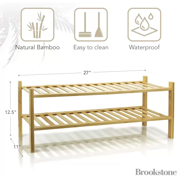 imageBrookstone 2 Tier Bamboo Shoe Rack Minimalistic Boho Wooden Shoe Organizer Efficiently Fits 6 Pairs Sustainable ampamp EcoFriendly for Small Spaces