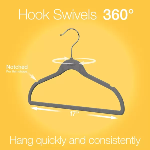 imageBrookstone BKH2125 Velvet Hangers NonSlip 360 Swivel Hook Lightweight ampamp Slim Strong ampamp Durable Space Saving Design Heavy Duty Wont Stain Fabric Noise Gray  21 Pack