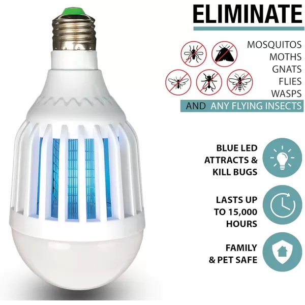 imageBrookstone Bug Zapper Light Bulb  2in1 White Light ampamp Blue LED Insect Killer ChemicalFree NonToxic Easy Clean Catch Tray 15000 Hours Safe for Children ampamp Pets IndoorOutdoor Use