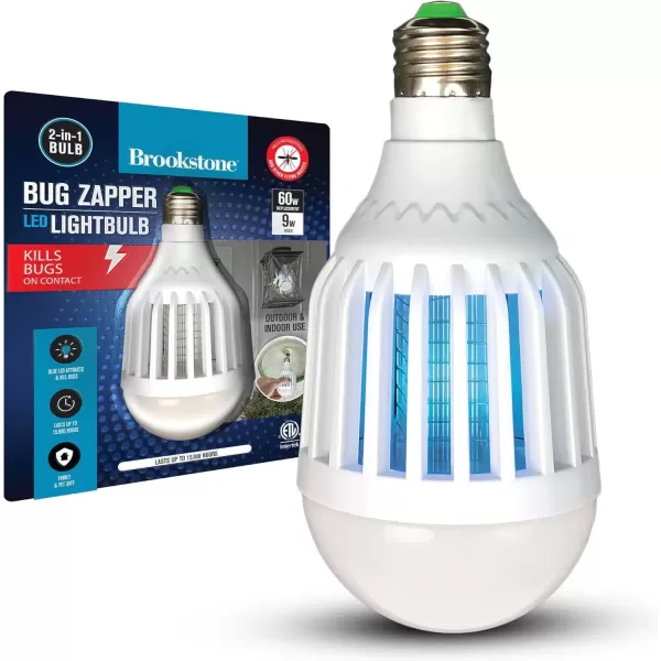 imageBrookstone Bug Zapper Light Bulb  2in1 White Light ampamp Blue LED Insect Killer ChemicalFree NonToxic Easy Clean Catch Tray 15000 Hours Safe for Children ampamp Pets IndoorOutdoor Use