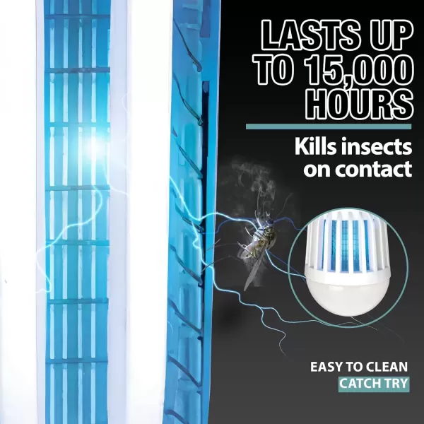 imageBrookstone Bug Zapper Light Bulb  2in1 White Light ampamp Blue LED Insect Killer ChemicalFree NonToxic Easy Clean Catch Tray 15000 Hours Safe for Children ampamp Pets IndoorOutdoor Use