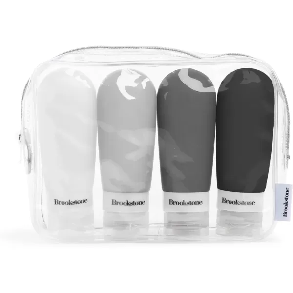 imageBrookstone Reusable Travel Bottles  4 Pack TSA Approved Refillable Squeezable Travel Containers for Toiletries Clear Pouch Size One Size Grey BlackGrey Black