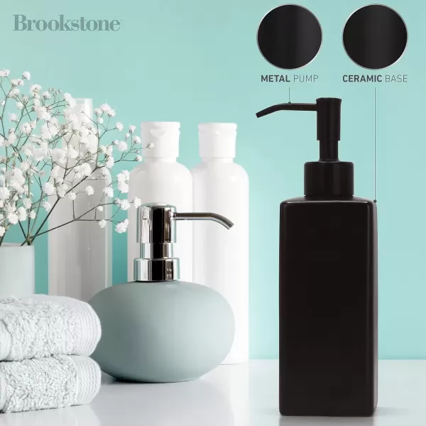 imageBROOKSTONE Ceramic Soap Dispenser with Metallic Top  Stylish and Modern Liquid Hand Soap Holder for Bathroom or Kitchen Square BlackBlack