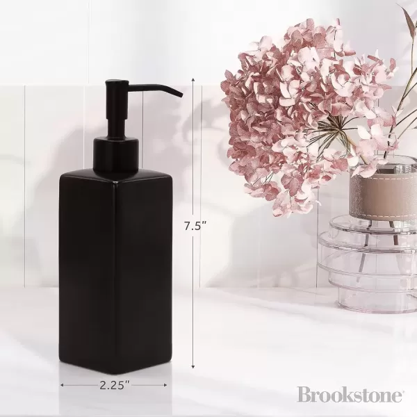 imageBROOKSTONE Ceramic Soap Dispenser with Metallic Top  Stylish and Modern Liquid Hand Soap Holder for Bathroom or Kitchen Square BlackBlack