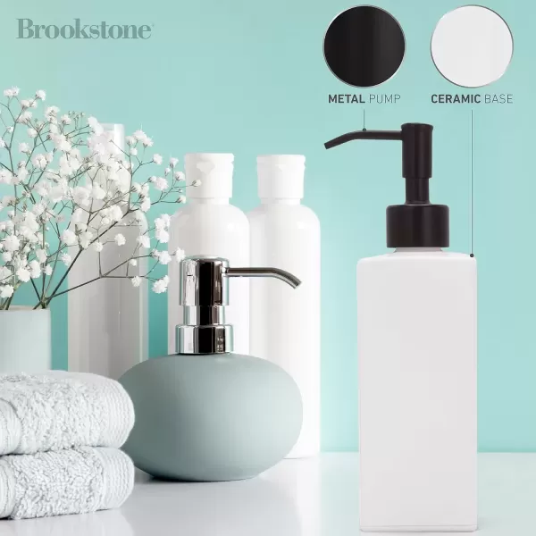 imageBROOKSTONE Ceramic Soap Dispenser with Metallic Top  Stylish and Modern Liquid Hand Soap Holder for Bathroom or Kitchen Square BlackWhite