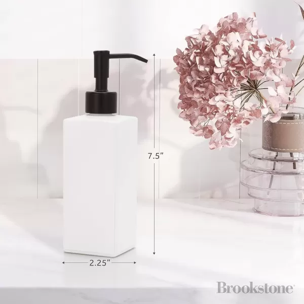 imageBROOKSTONE Ceramic Soap Dispenser with Metallic Top  Stylish and Modern Liquid Hand Soap Holder for Bathroom or Kitchen Square BlackWhite