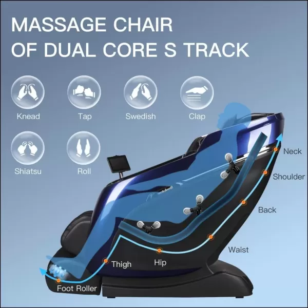 imageBrookstone BK750 Mach IX Full Body Zero Gravity 4D Humanistic Massage Chair with Heat Therapy SLCurve Track Extendable Footrest with Sole Rollers 7 Touchscreen Blue ampamp Black 2024