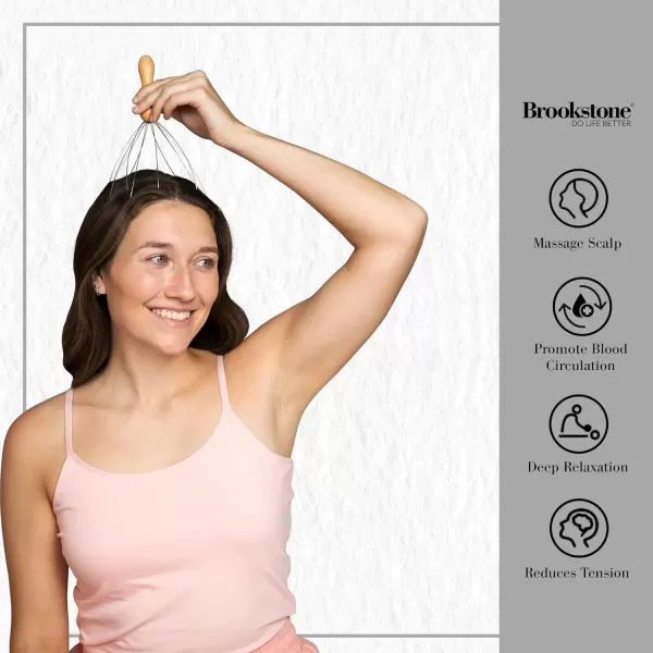 imageBrookstone Oak Head Massager Scalp  Head Massager for Relaxation  Premium Oak Head Scratcher for Stress Relief and Improved CirculationBrownOak