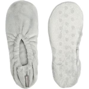 imageBrookstone Plush Footies  Slippers with Memory Foam Insole  UltraSoft Sherpa Footies for Indoor Wear NonSkid Sole OneSizeFitsMost Machine Washable Slippers for WomenPlush  Glacier Grey