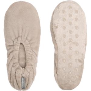 imageBrookstone Plush Footies  Slippers with Memory Foam Insole  UltraSoft Sherpa Footies for Indoor Wear NonSkid Sole OneSizeFitsMost Machine Washable Slippers for WomenPlush  Feather Gray