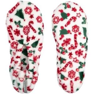 imageBrookstone Plush Footies  Slippers with Memory Foam Insole  UltraSoft Sherpa Footies for Indoor Wear NonSkid Sole OneSizeFitsMost Machine Washable Slippers for WomenPlush  Multi