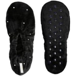 imageBrookstone Plush Footies  Slippers with Memory Foam Insole  UltraSoft Sherpa Footies for Indoor Wear NonSkid Sole OneSizeFitsMost Machine Washable Slippers for WomenPlush  Black