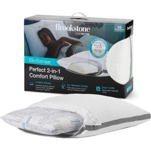 imageBrookstone x McCaffrey Dual Comfort Cooling Memory Foam Pillow  Sleep Like A Pro  Adaptive BioSense Foam Cool Touch Cover for Faster Sleep Easy Care Machine Washable 27 x 20  White2in1 Pillow