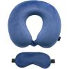 imageBrookstone Memory Foam Neck Pillow Travel Set with High Density Memory Foam Neck Pillow and Sleep Eye Mask for Vacations Airplanes Trains Buses and Cars BlueBlue